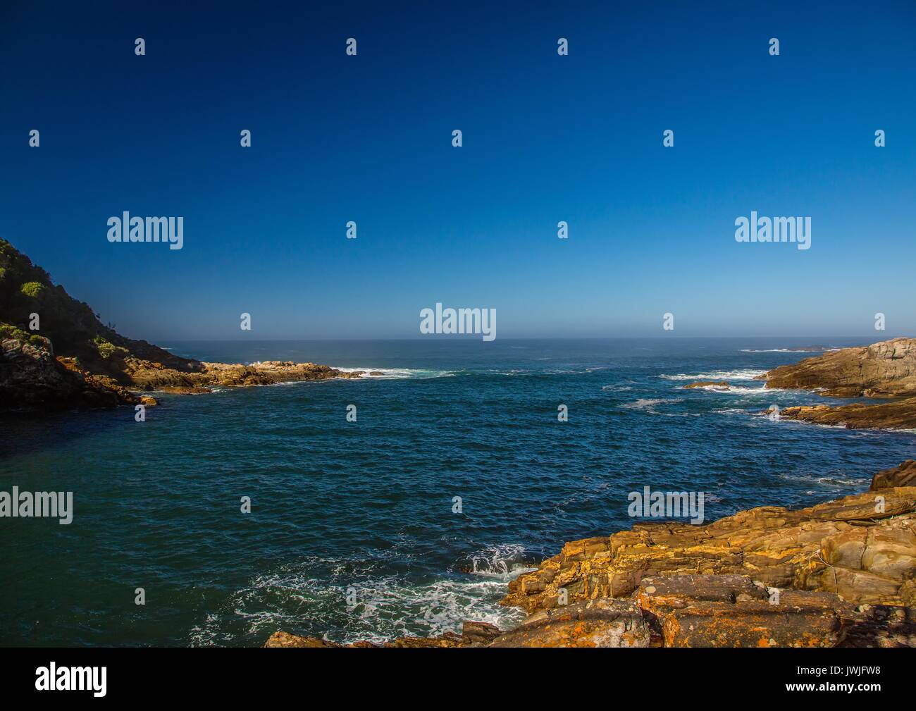 Landscape at the Storms River Mouth at the Indian Ocean in South Africa Stock Photo