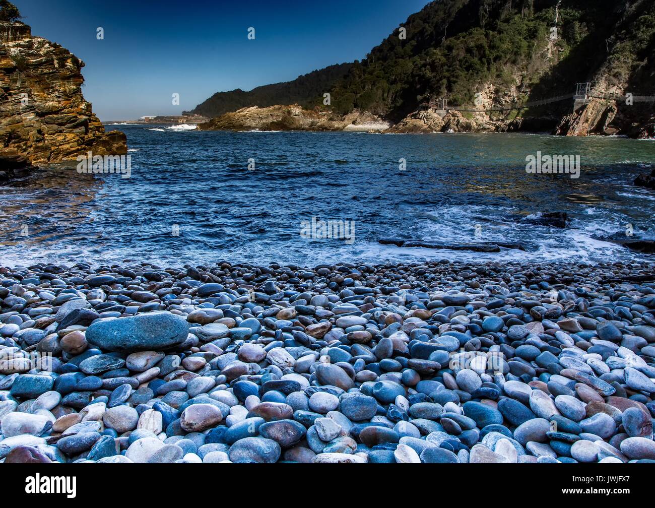 Beach at the Storms River Mouth at the Indian Ocean in South Africa Stock Photo