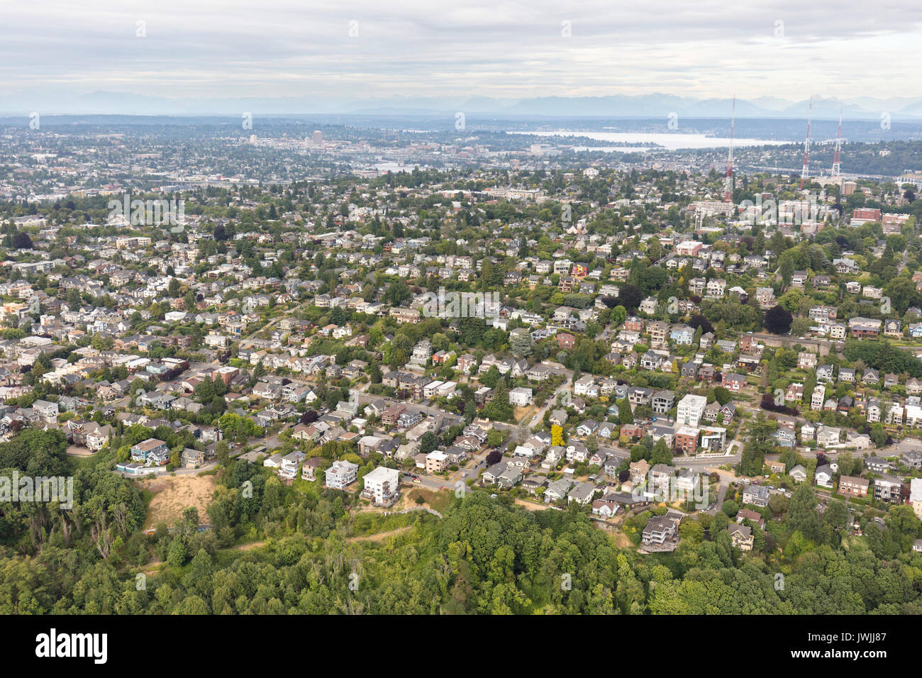 aerial view of Queen Anne neighborhood, Seattle, looking towards