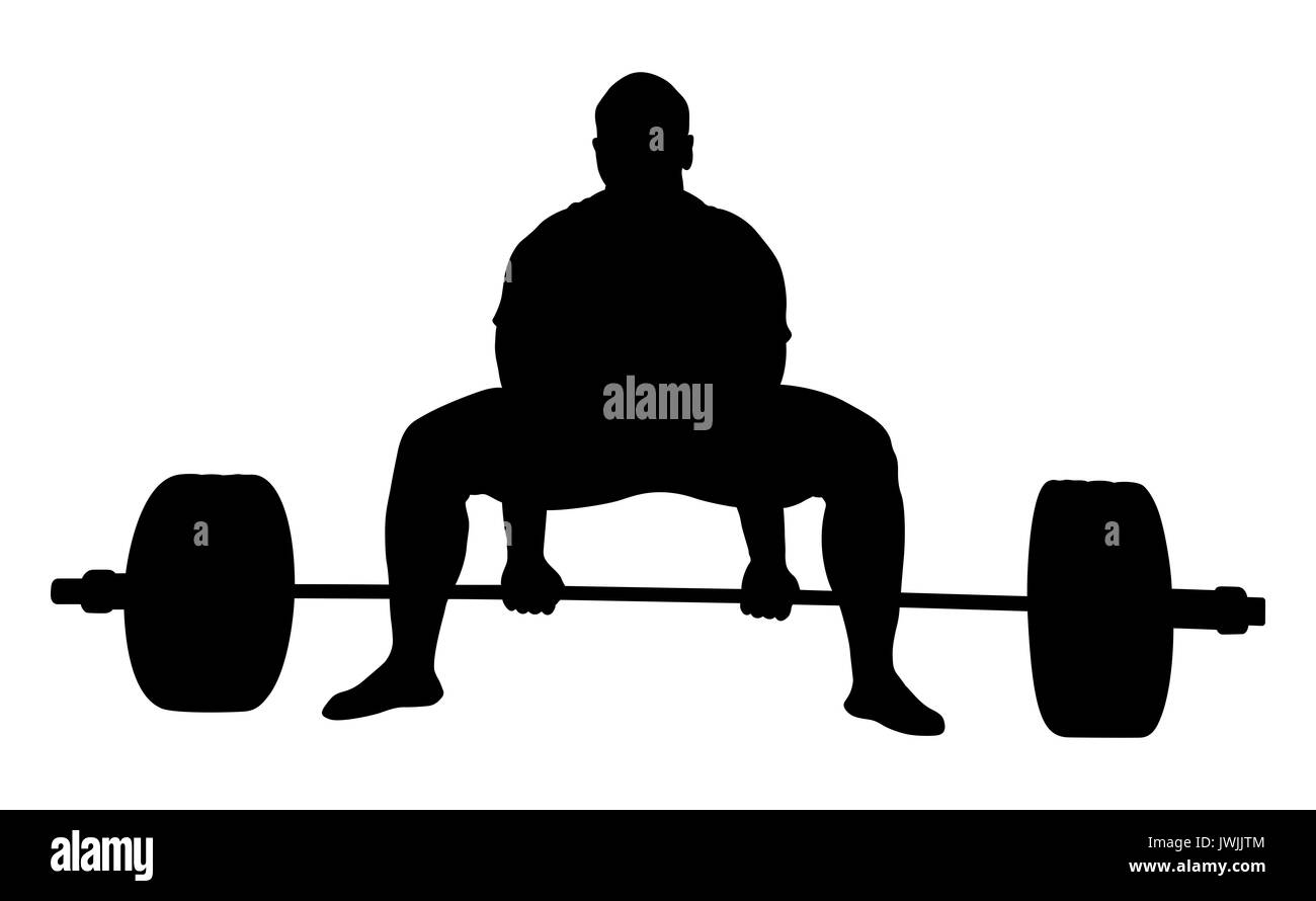 front view athlete powerlifter exercise deadlift black silhouette Stock Photo