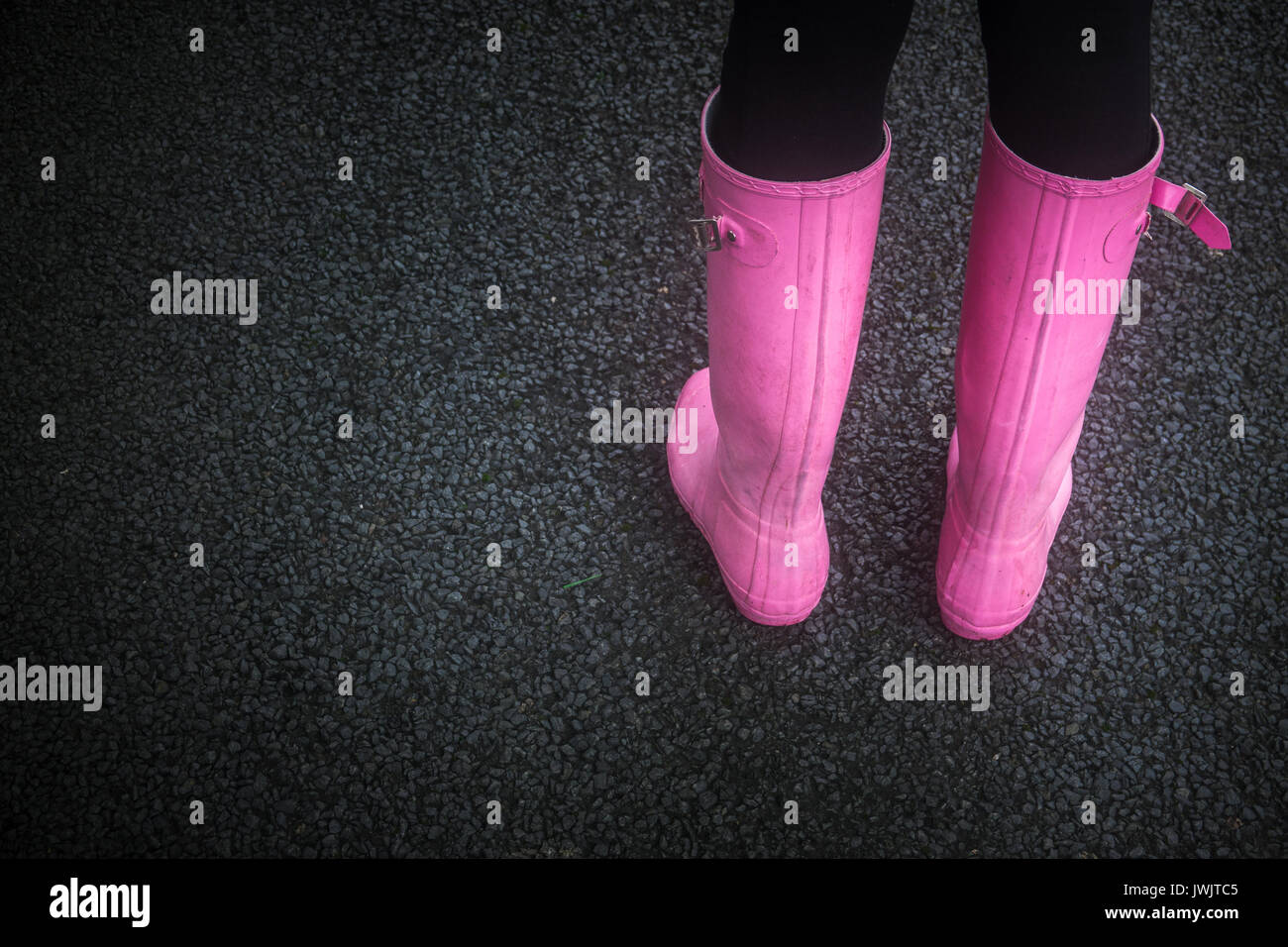 Pink Rubber Or Wellington Boots With Copy Space Stock Photo