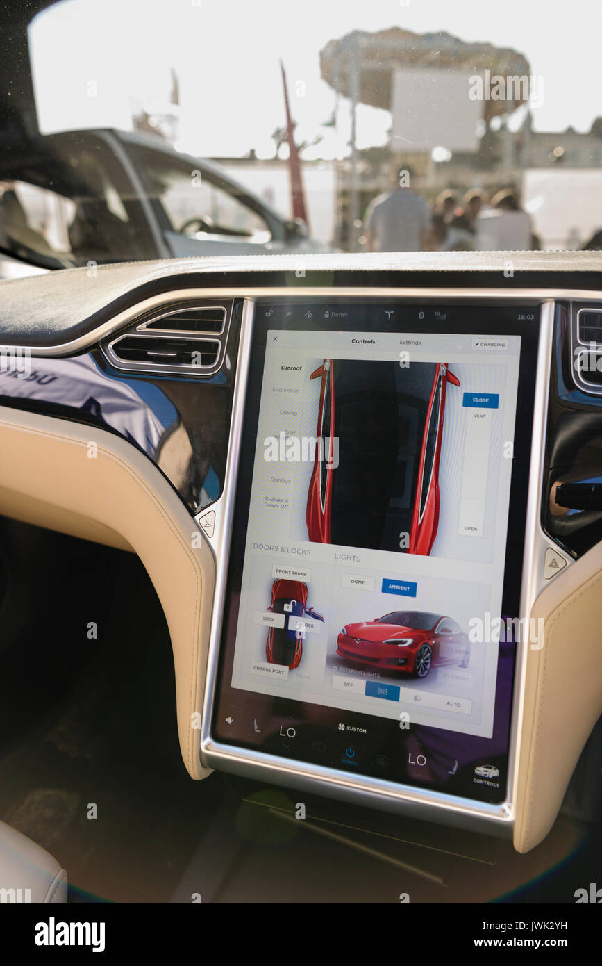 Centre console of a Tesla Model S P100D Stock Photo