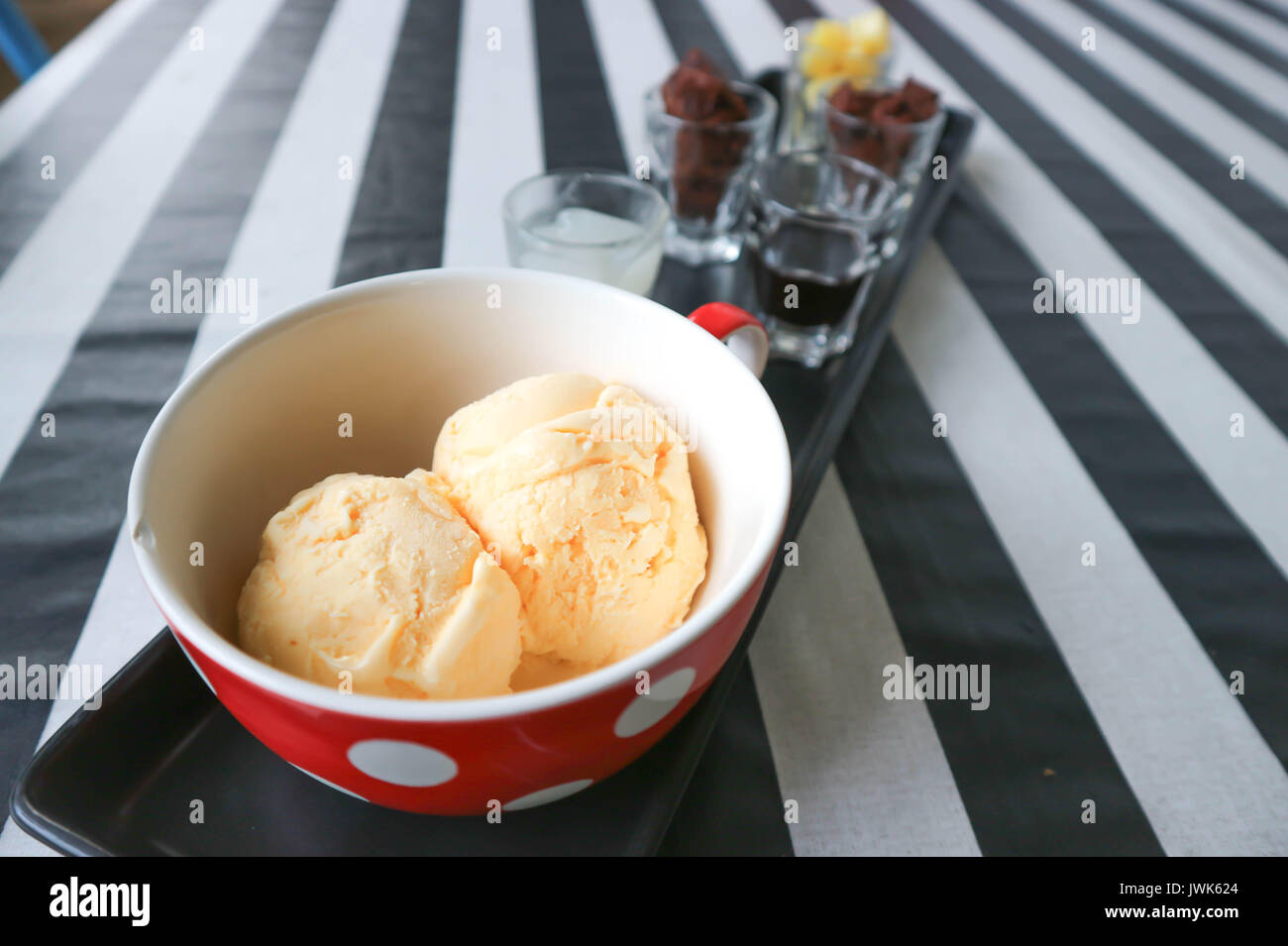 two scoops of ice cream and dip Stock Photo Alamy