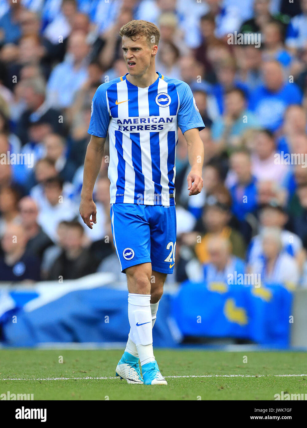 Brighton & Hove Albion's Solly March during the Premier League match at the AMEX Stadium, Brighton. PRESS ASSOCIATION Photo. Picture date: Saturday August 12, 2017. See PA story SOCCER Brighton. Photo credit should read: Gareth Fuller/PA Wire. RESTRICTIONS: No use with unauthorised audio, video, data, fixture lists, club/league logos or 'live' services. Online in-match use limited to 75 images, no video emulation. No use in betting, games or single club/league/player publications. Stock Photo