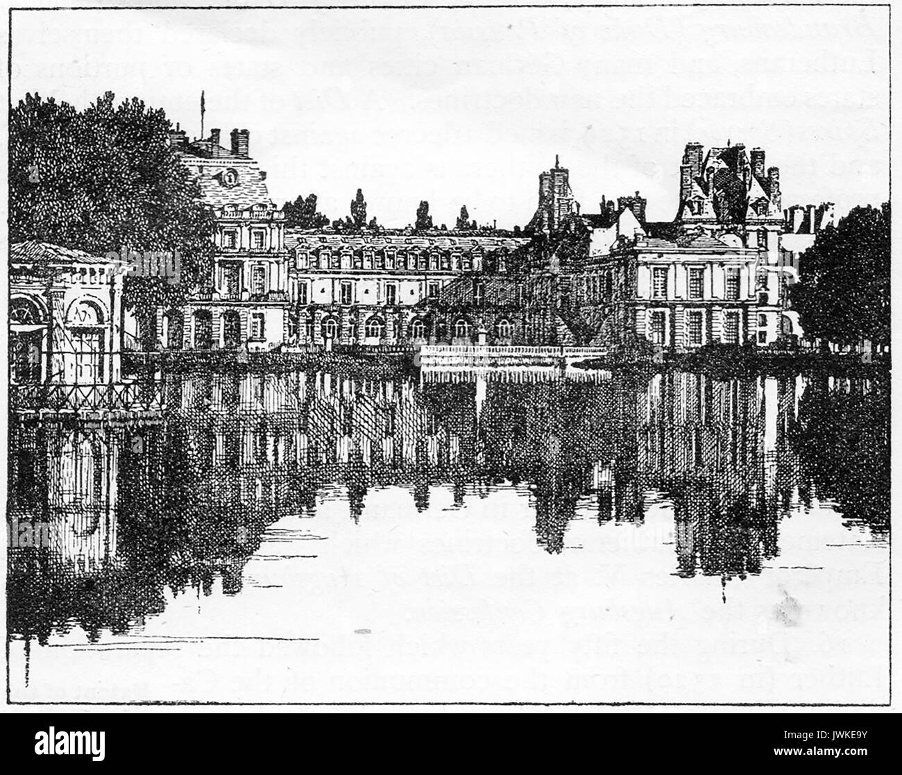 A sketch of the palace of Fontainbleau, France. Built by King Francis 1st. Stock Photo