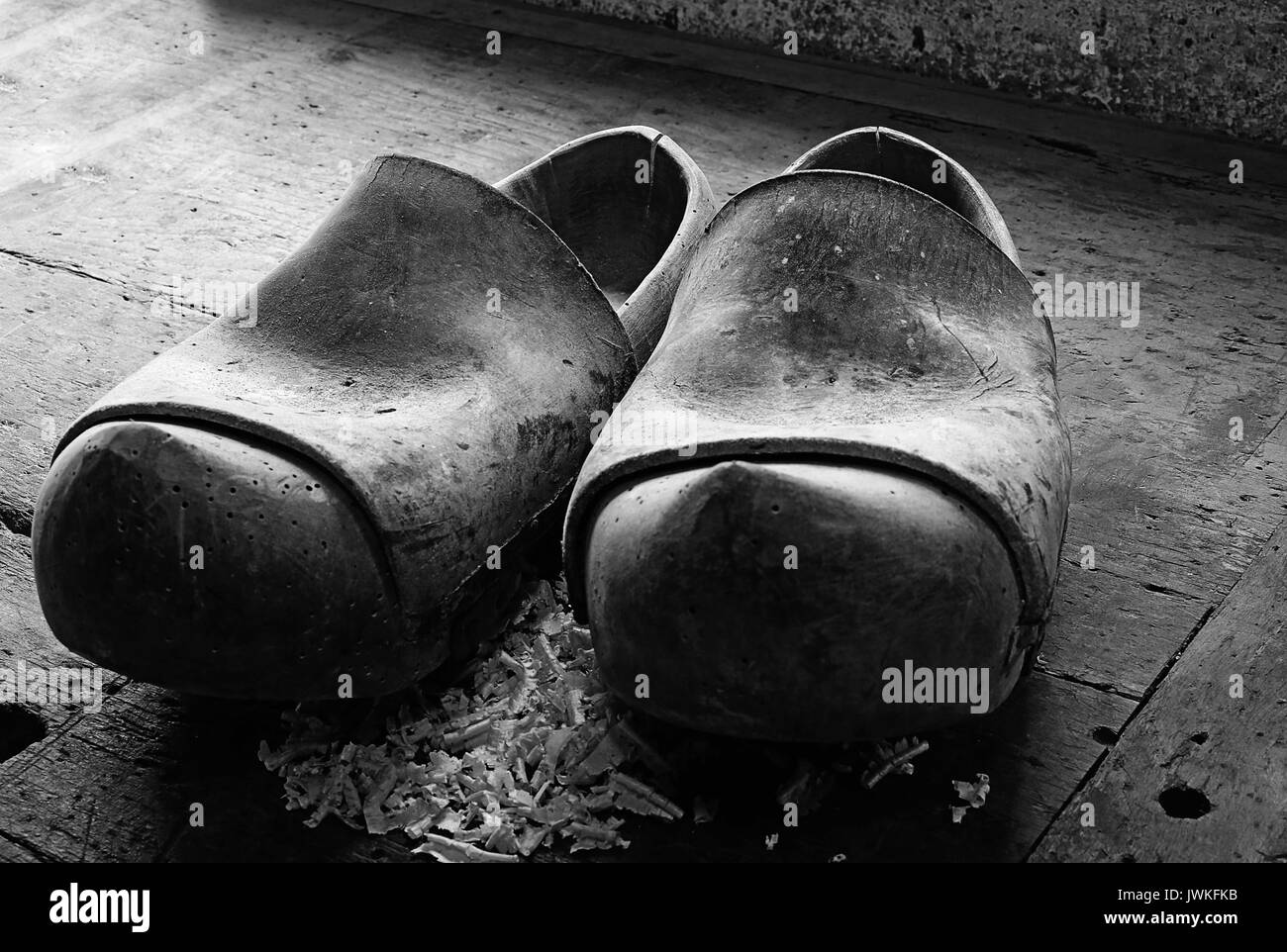 Handmade Dutch wooden clogs made by a skilled carpenter in the