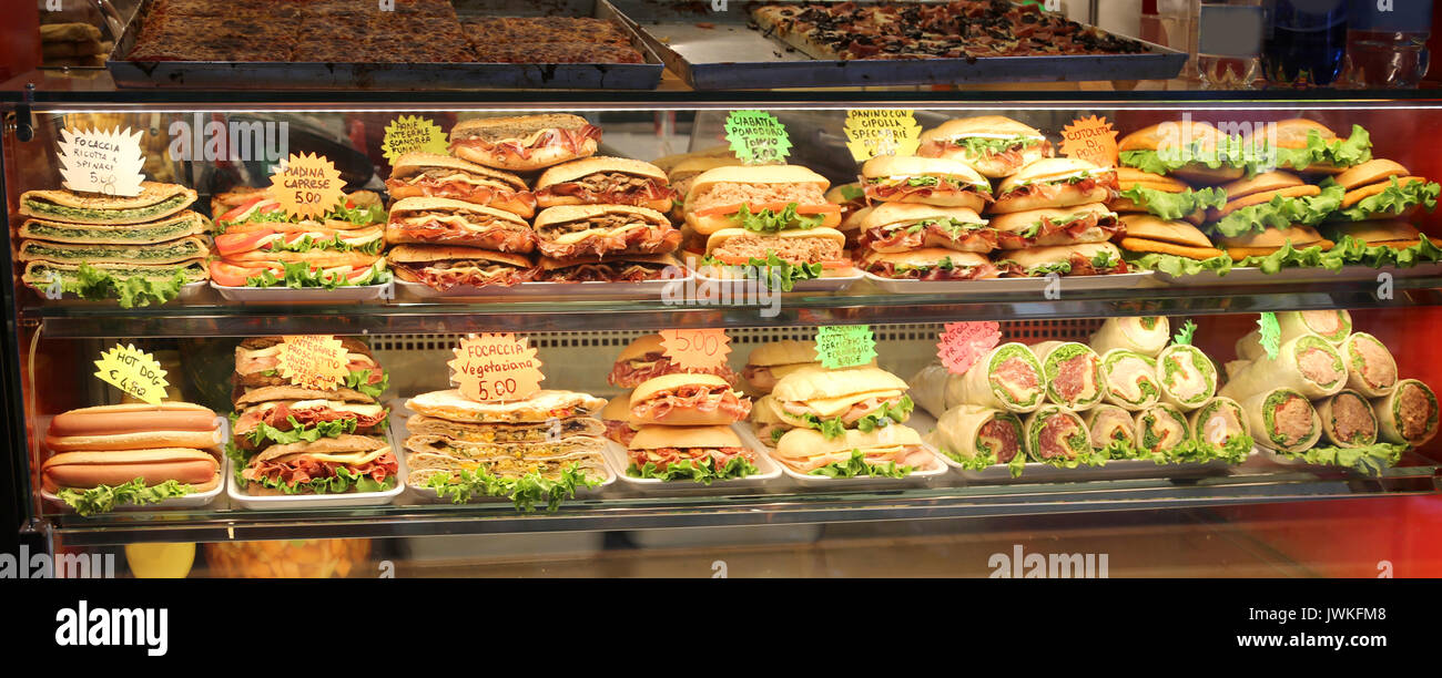 veiligheid gips Ritueel sandwiches stuffed for sale in the bar in italy with the price Stock Photo  - Alamy
