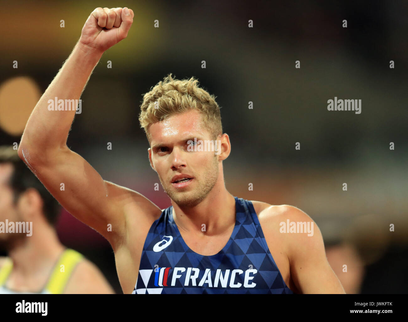 France's Kevin Mayer reacts during the Men's Heptathlon the during day nine of the 2017 IAAF World Championships at the London Stadium. Stock Photo