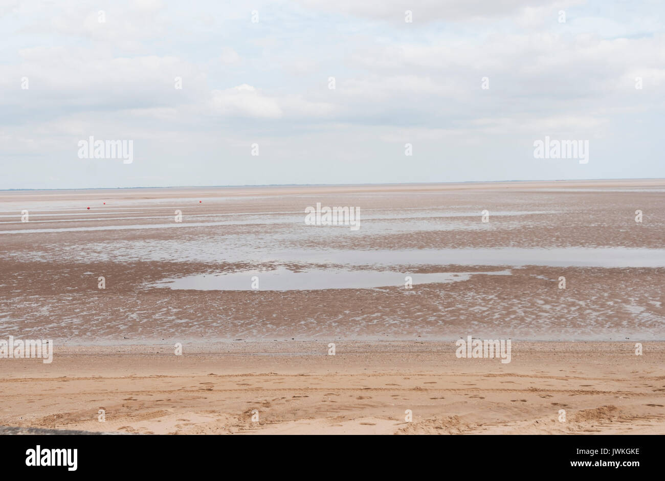 Abandoned Beach, Seaside, Sand, Derelict, Tide Out, Landscape, Summertime, Unoccupied Beach, Imprints in Sand, Coastline, England, Sea, Deserted Land Stock Photo