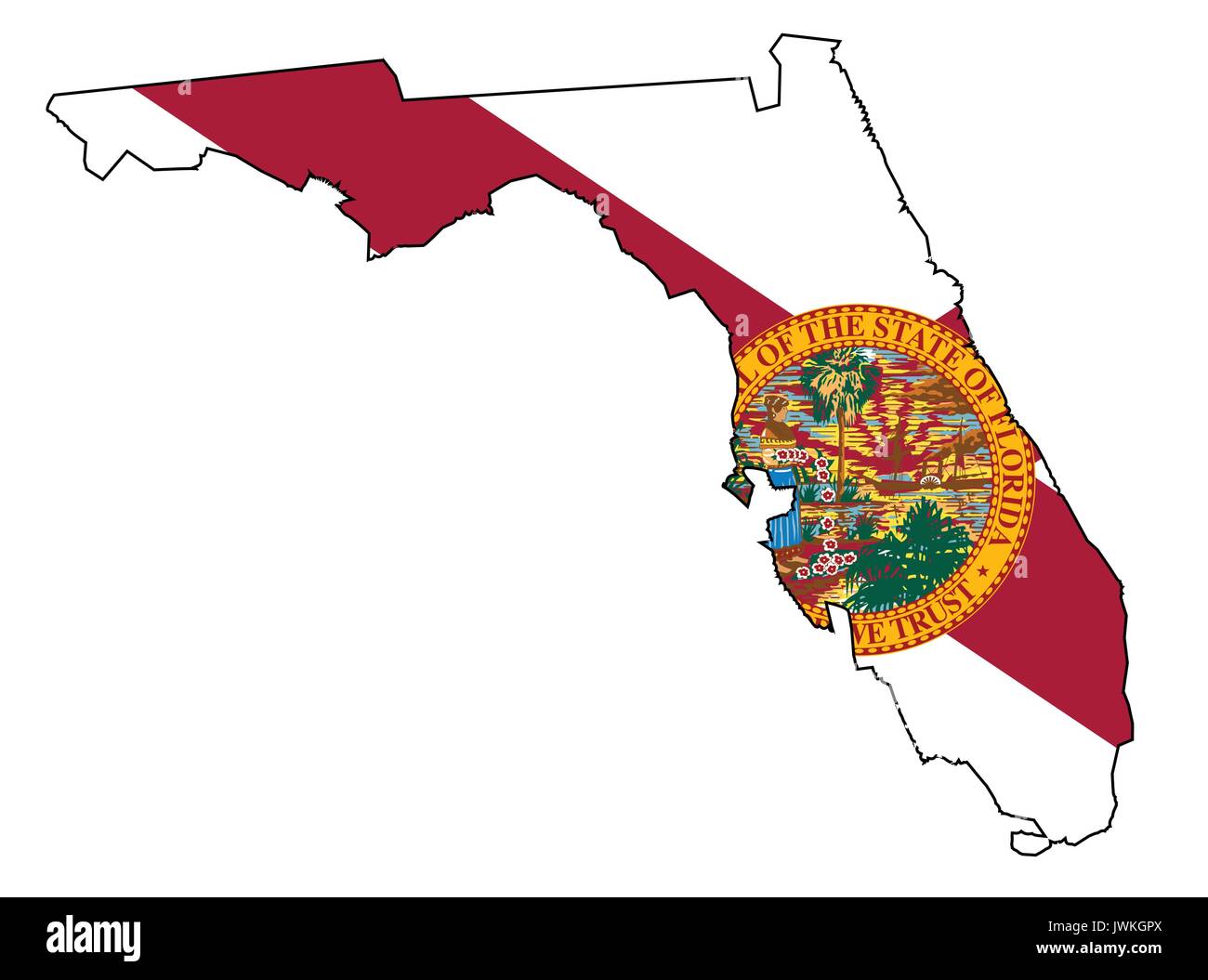 Florida Inset Map Outline of the map of Florida isolated on white with flag inset Stock ...