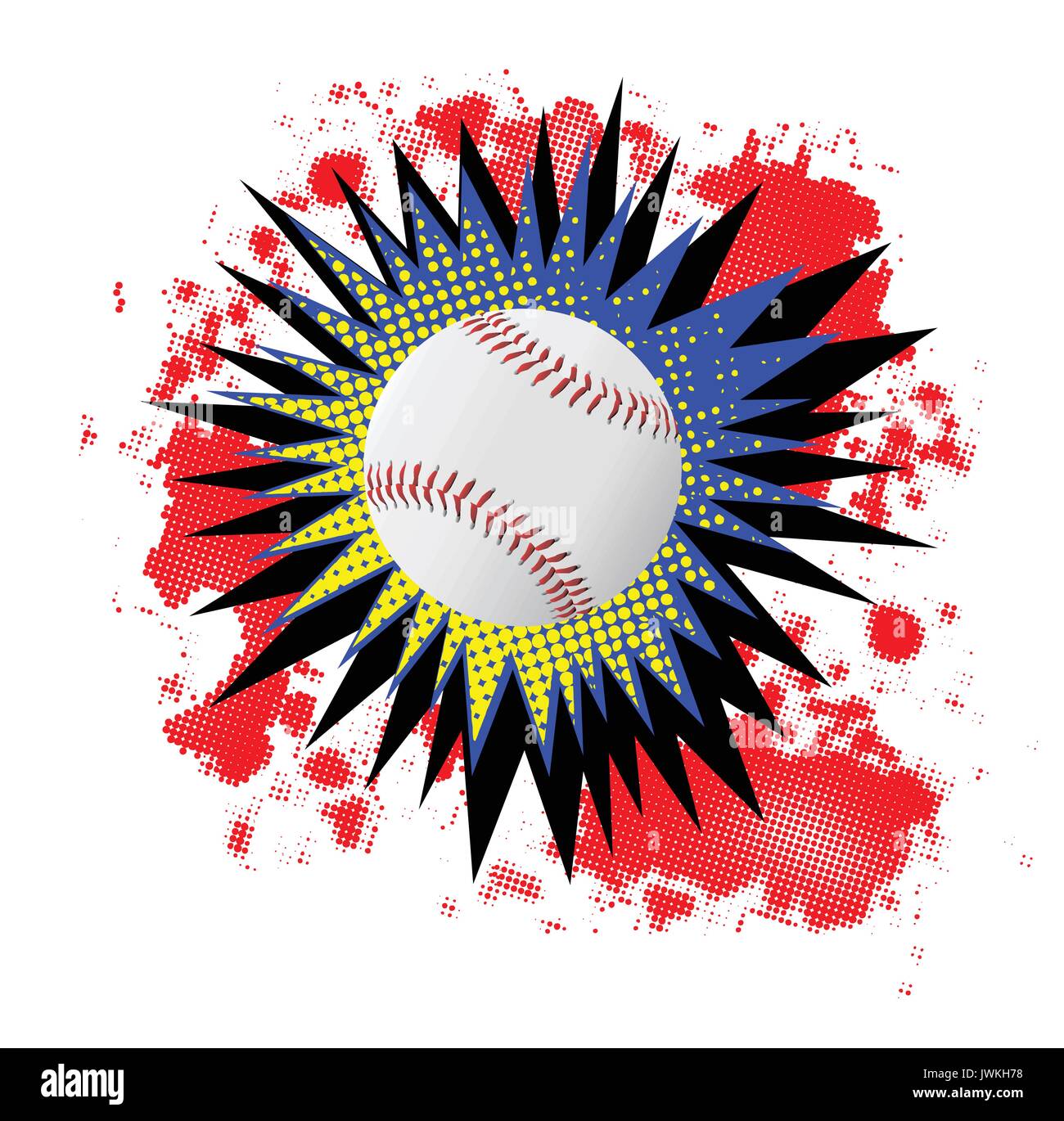 A comic cartoon style boom explosion with baseball over a white ...