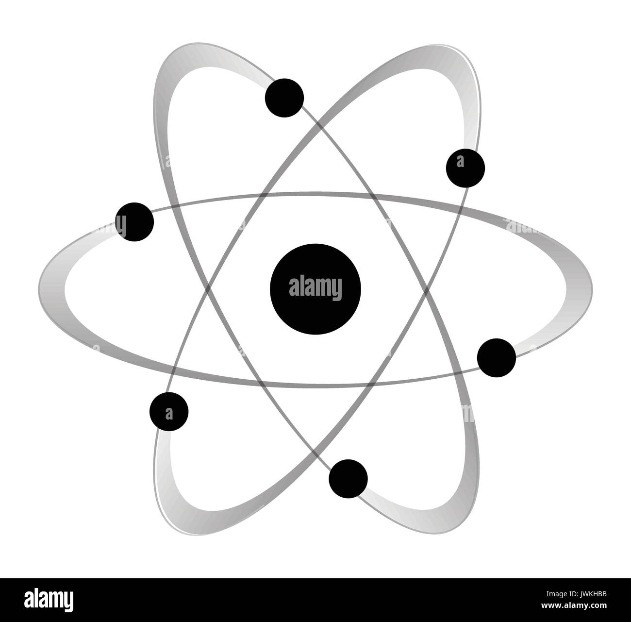 Abstract atom with six orbiting electrons and their path over a white background Stock Vector