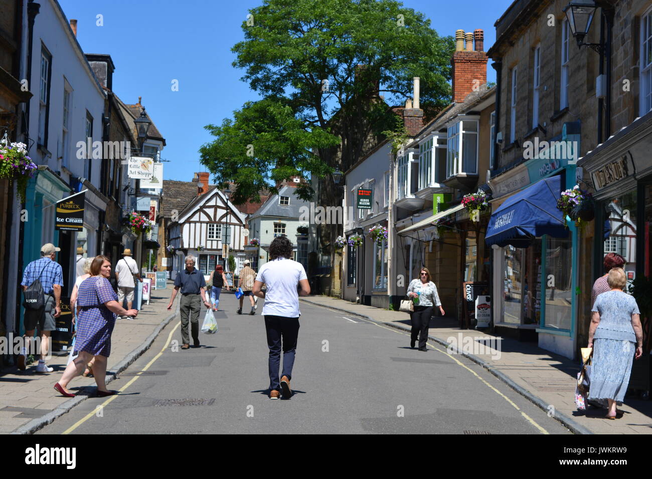 Cheap Street in the summer, Sherborne's pedestrianised main shopping