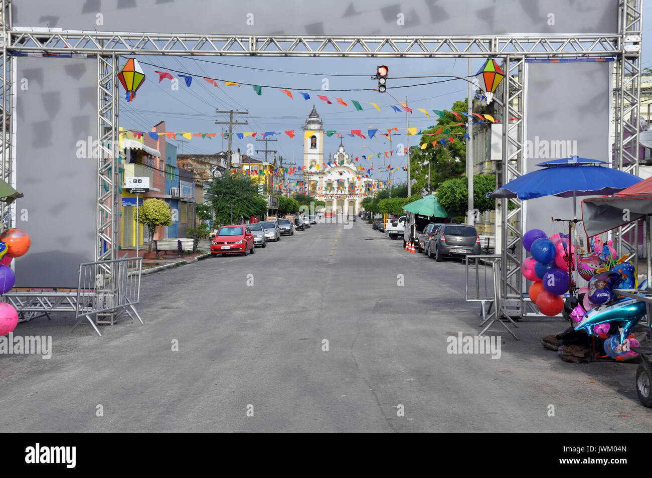 Sao Joao's Day Festival in Goiana, Pernambuco Brazil: View of Avenue leading to the Church Stock Photo