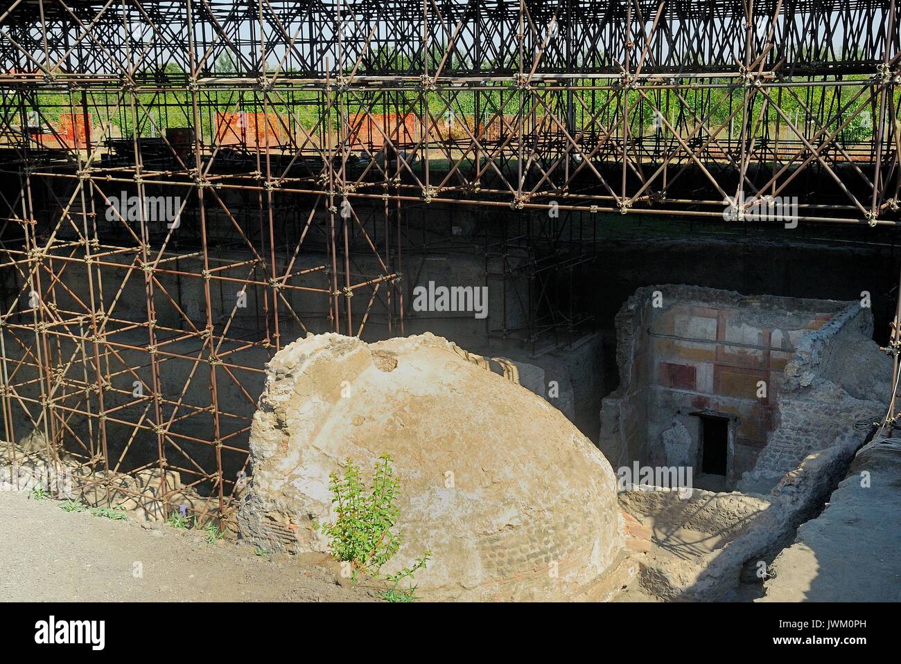 Somma Vesuviana, Naples, Italy. The huge Roman villa of Somma Vesuviana probably belonged to Emperor Augustus. Archaeological excavation is the work of scholars of the Imperial University of Tokyo and the  Suor Orsola Benincasa University of Naples. Stock Photo