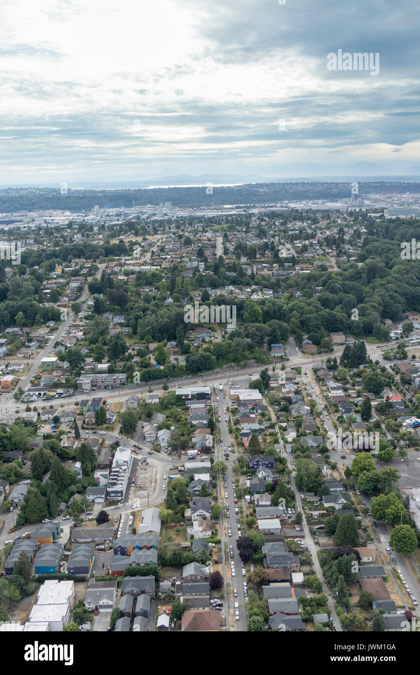 aerial view of Columbia City, Rainier Valley, Seattle, Washington State, USA Stock Photo