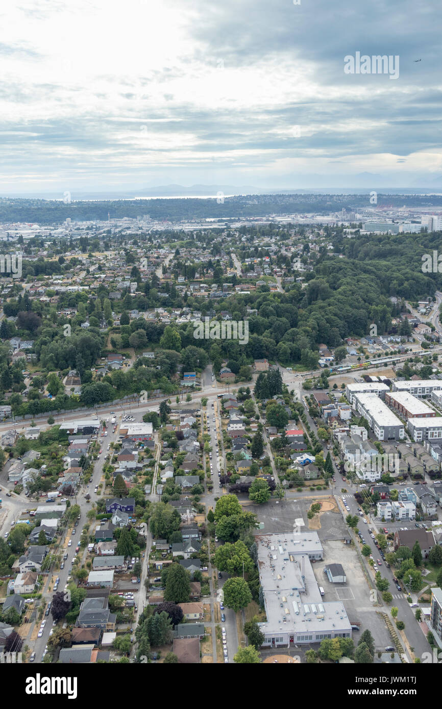aerial view of Columbia City, Rainier Valley, Seattle, Washington State, USA Stock Photo