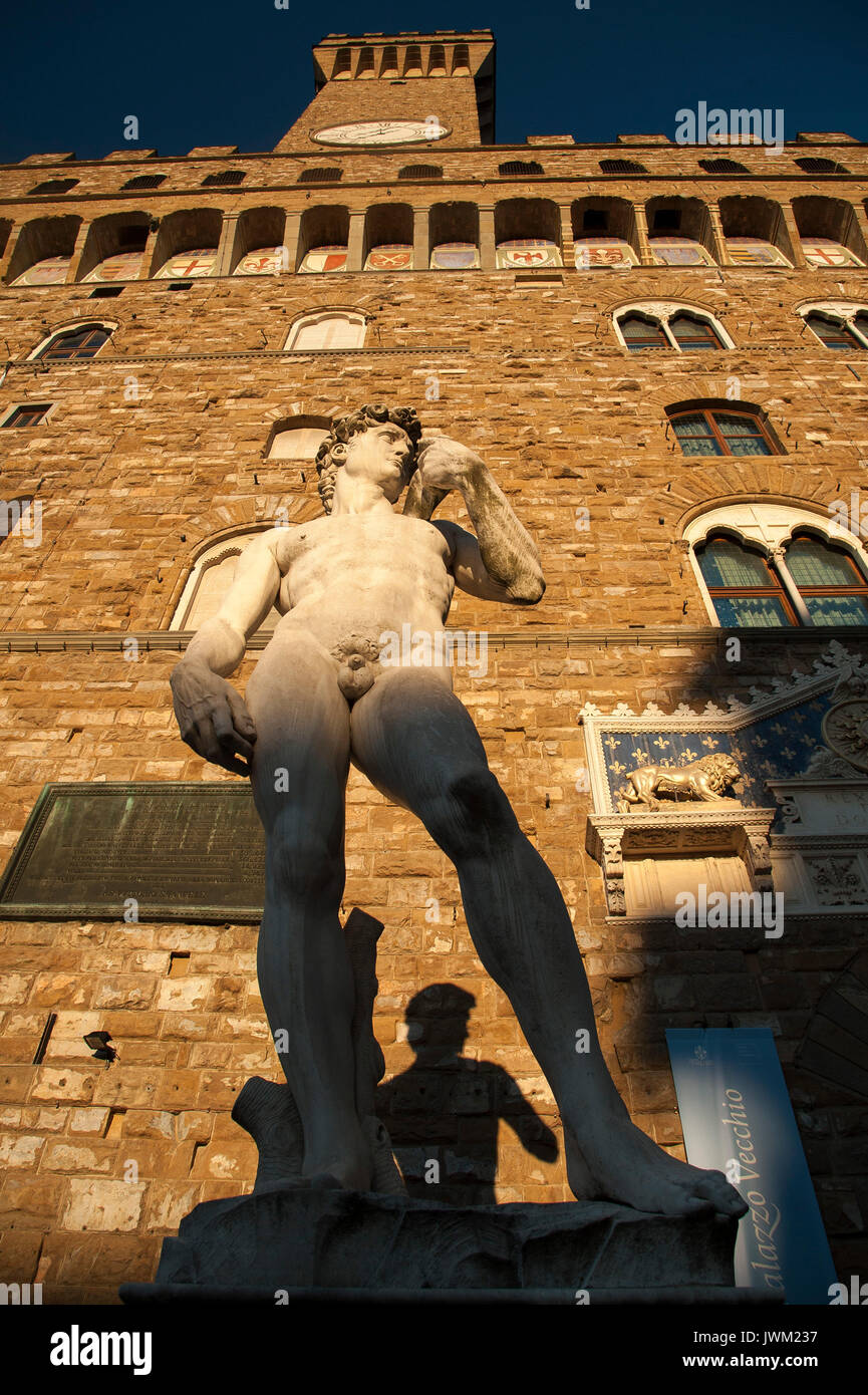 David Rennaissance Copy of Renaissance sculpture David by Michelangelo in front of Palazzo ...