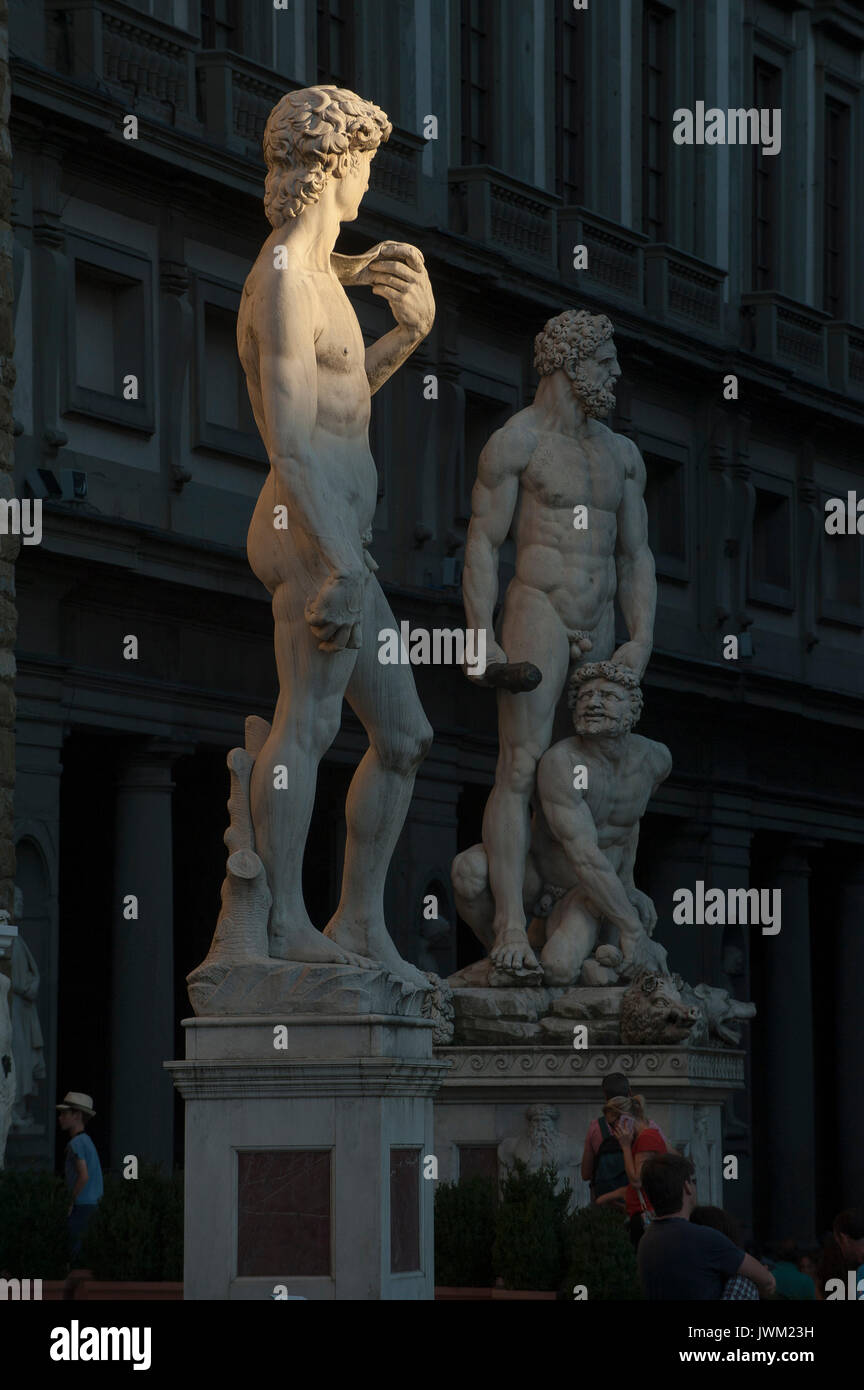 David Rennaissance Copy of Renaissance sculpture David by Michelangelo in front of Palazzo ...