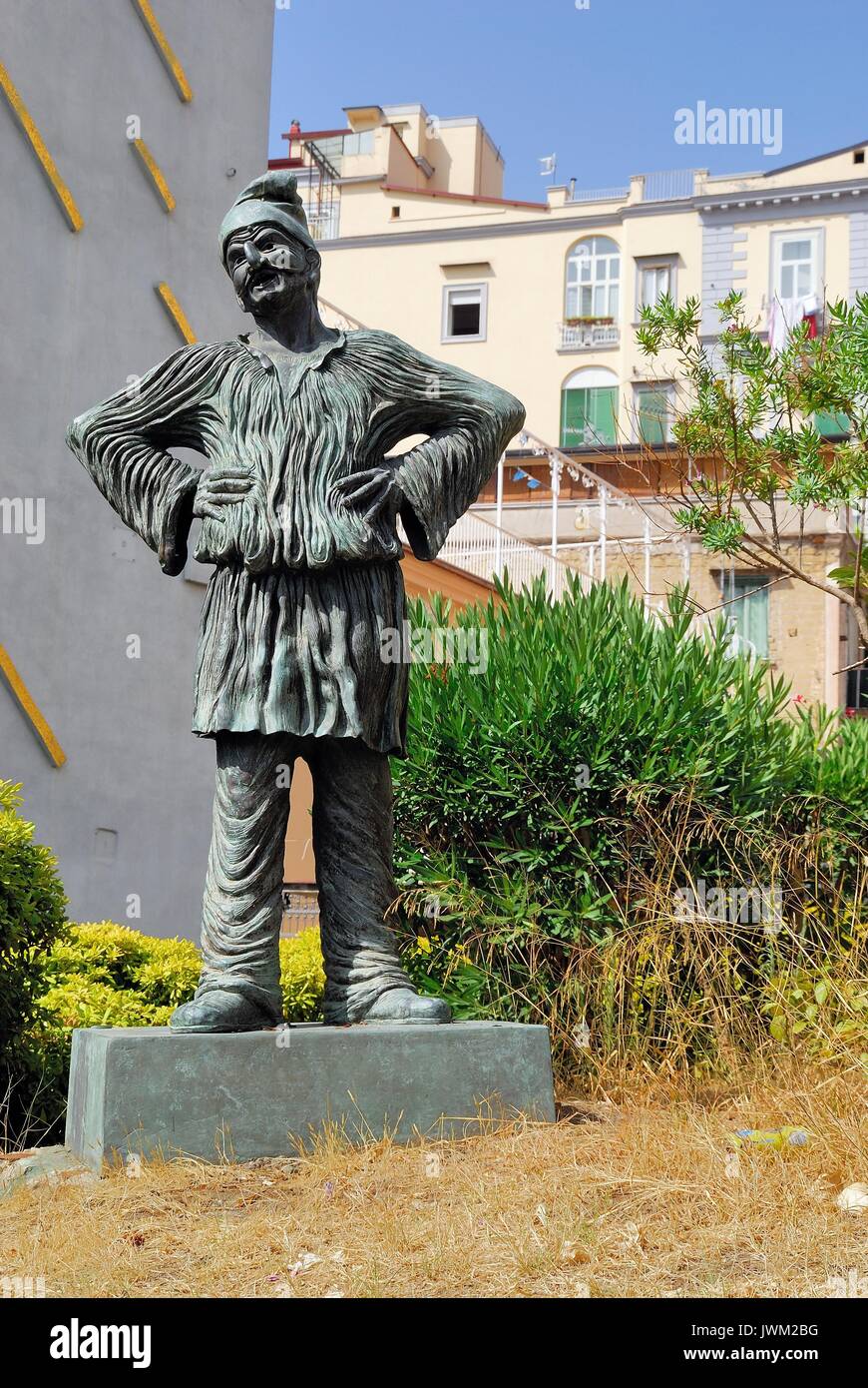 Naples, Italy. New Underground Line 1. The new underground Salvator Rosa station. The station was designed by architect Alessandro Mendini. The statue of Pulcinella by the artist Lello Esposito. Stock Photo