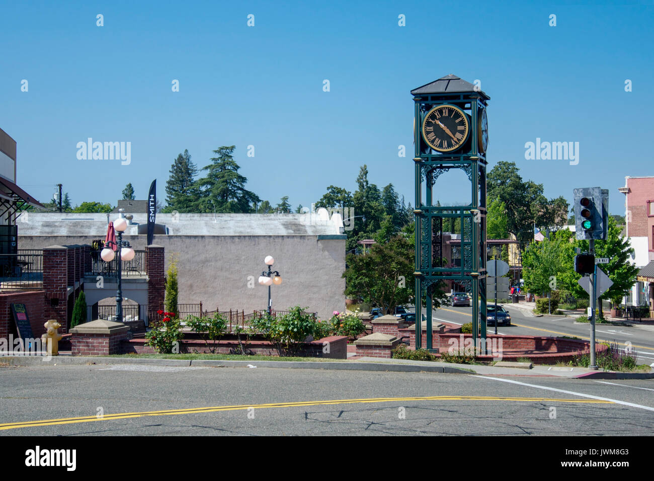 Downtown Auburn, California, USA, Clock Tower, viewed from across the ...