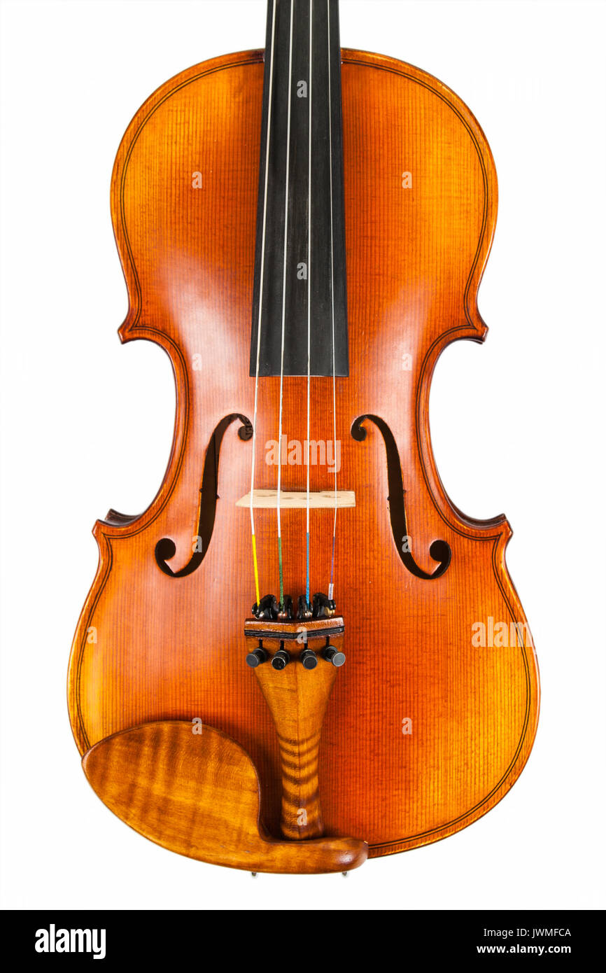 A beautiful fine violin on white surface Stock Photo
