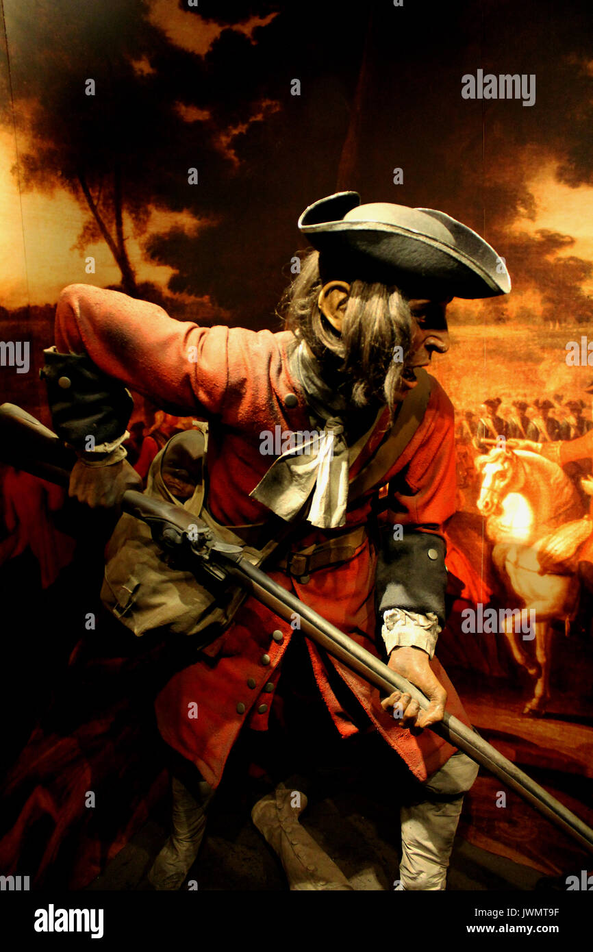 redcoat who fought with baby son in knapsack Stock Photo