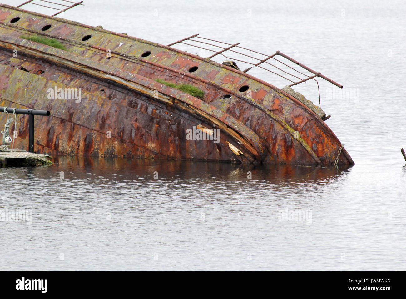 sunken german ship at scapa flow orkney Stock Photo