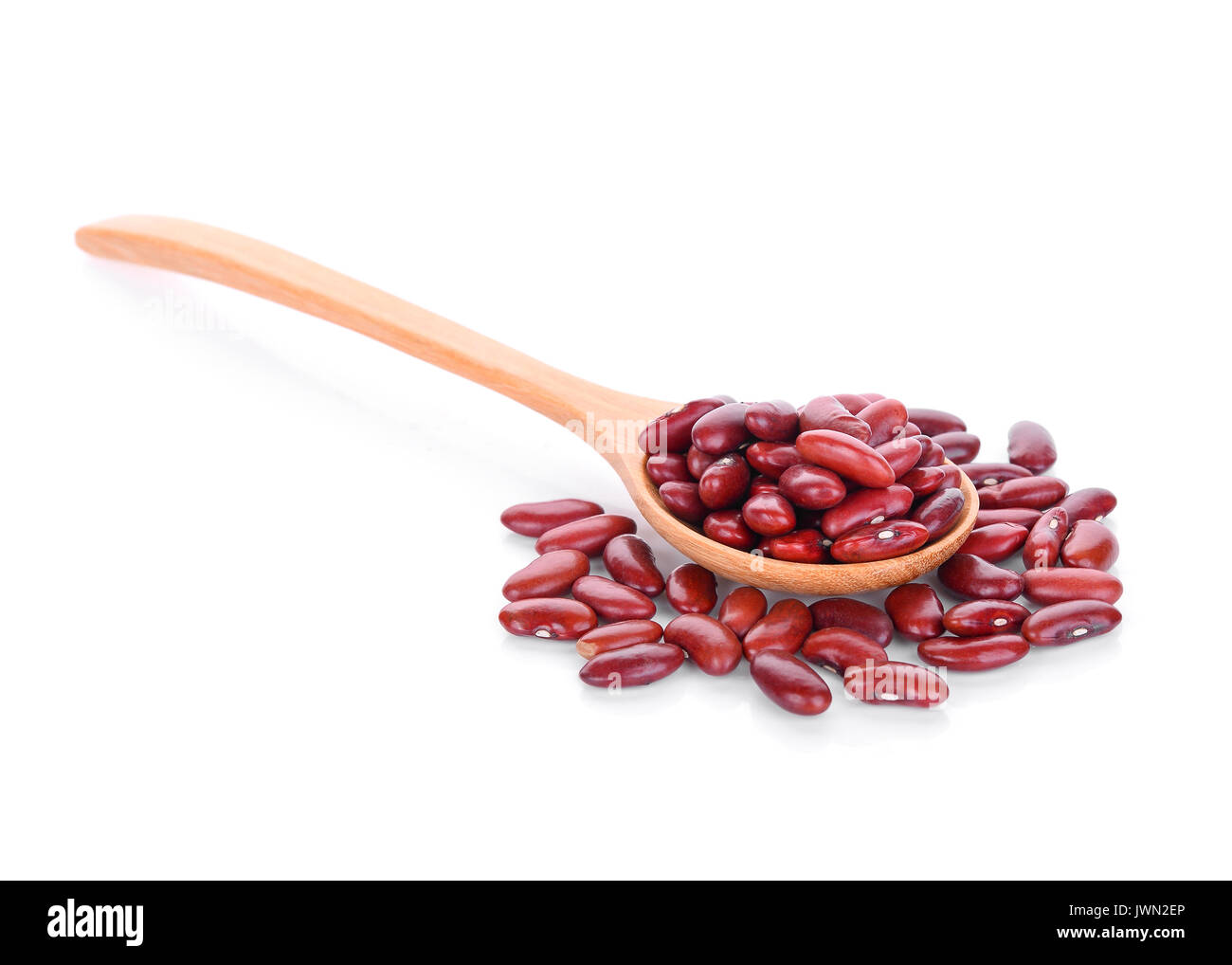 Red beans in wooden spoon isolated on white background Stock Photo
