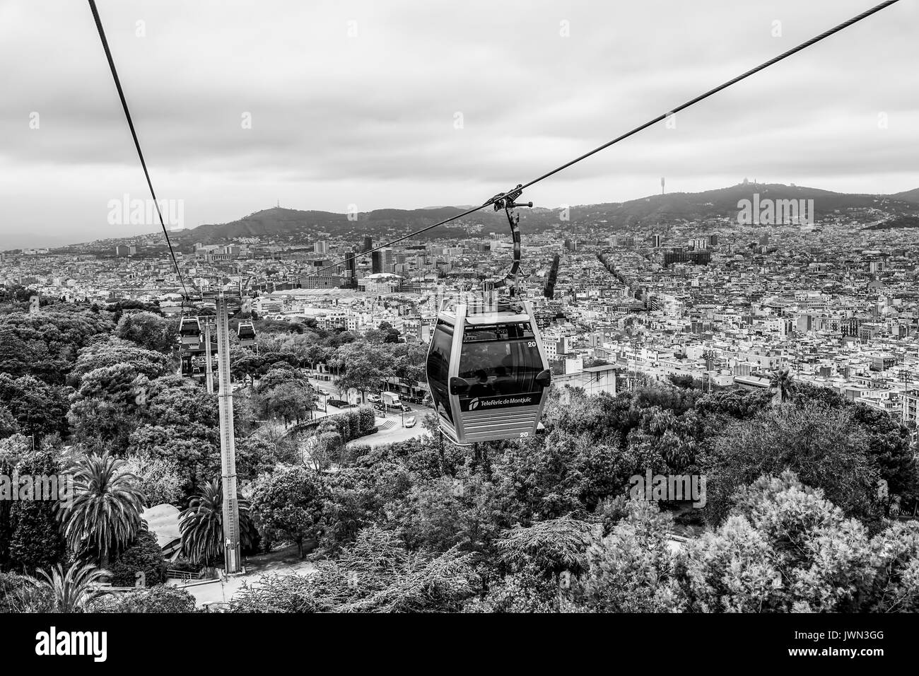 Montjuic cable car barcelona Black and White Stock Photos & Images - Alamy