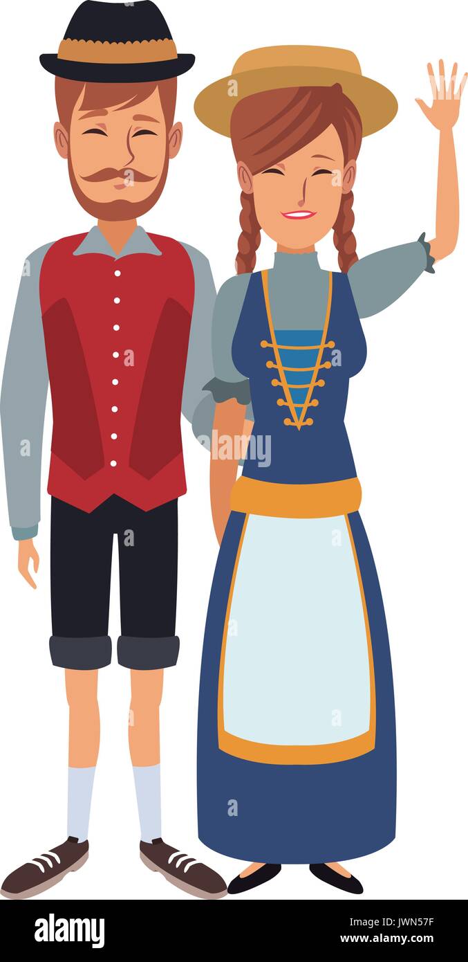 swiss in national dress man and woman in traditional costume Stock