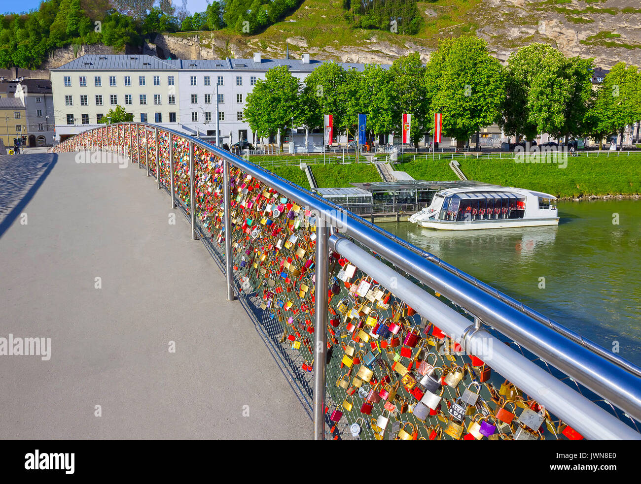 The bridge fence covered with locks in Salzburg Stock Photo Alamy