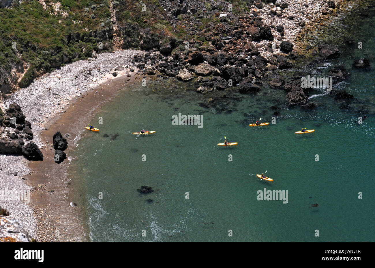 Yellow Kayaks at Channel Islands National Park, California, USA Stock Photo