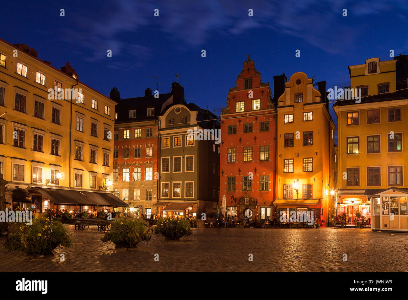 Scenic summer night view of old town central square. Stockholm, Sweden. Stock Photo