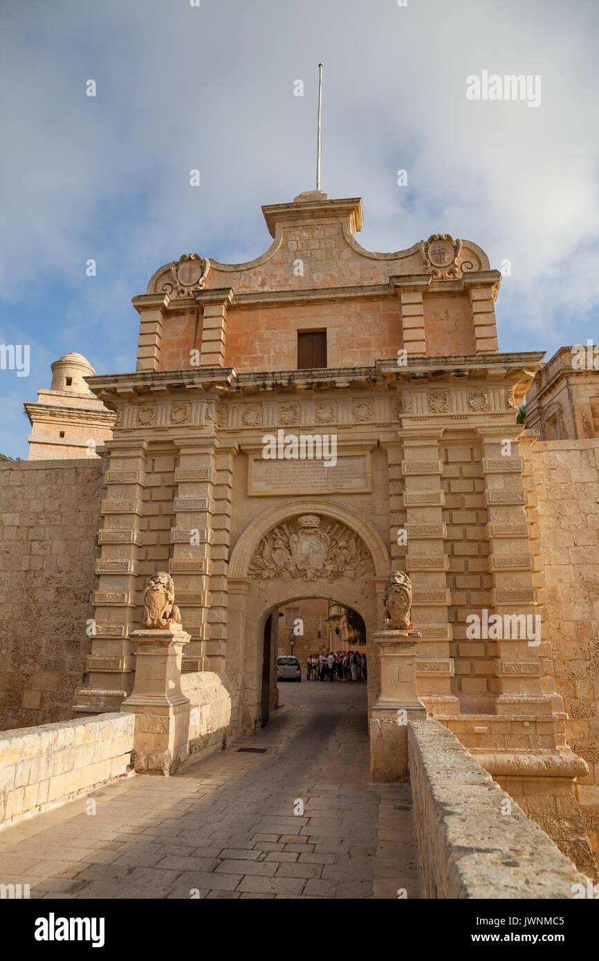 Mdina city gates. Old fortress. Malta. Sunny summer day Stock Photo - Alamy
