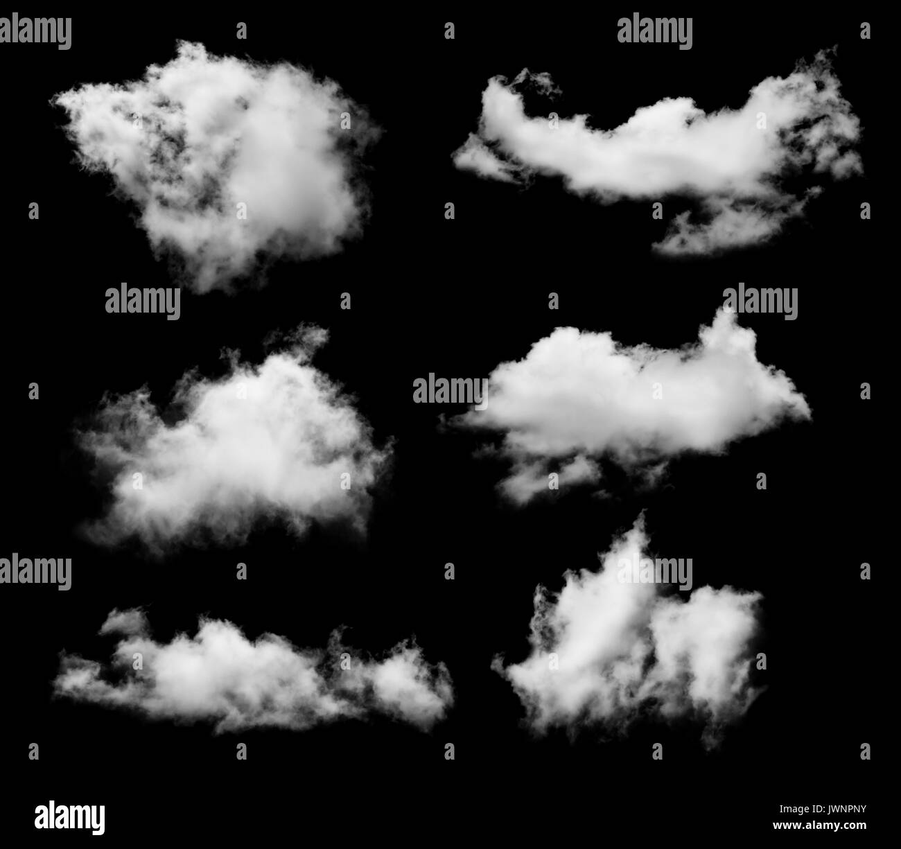 set of white cloud isolated on black background Stock Photo - Alamy