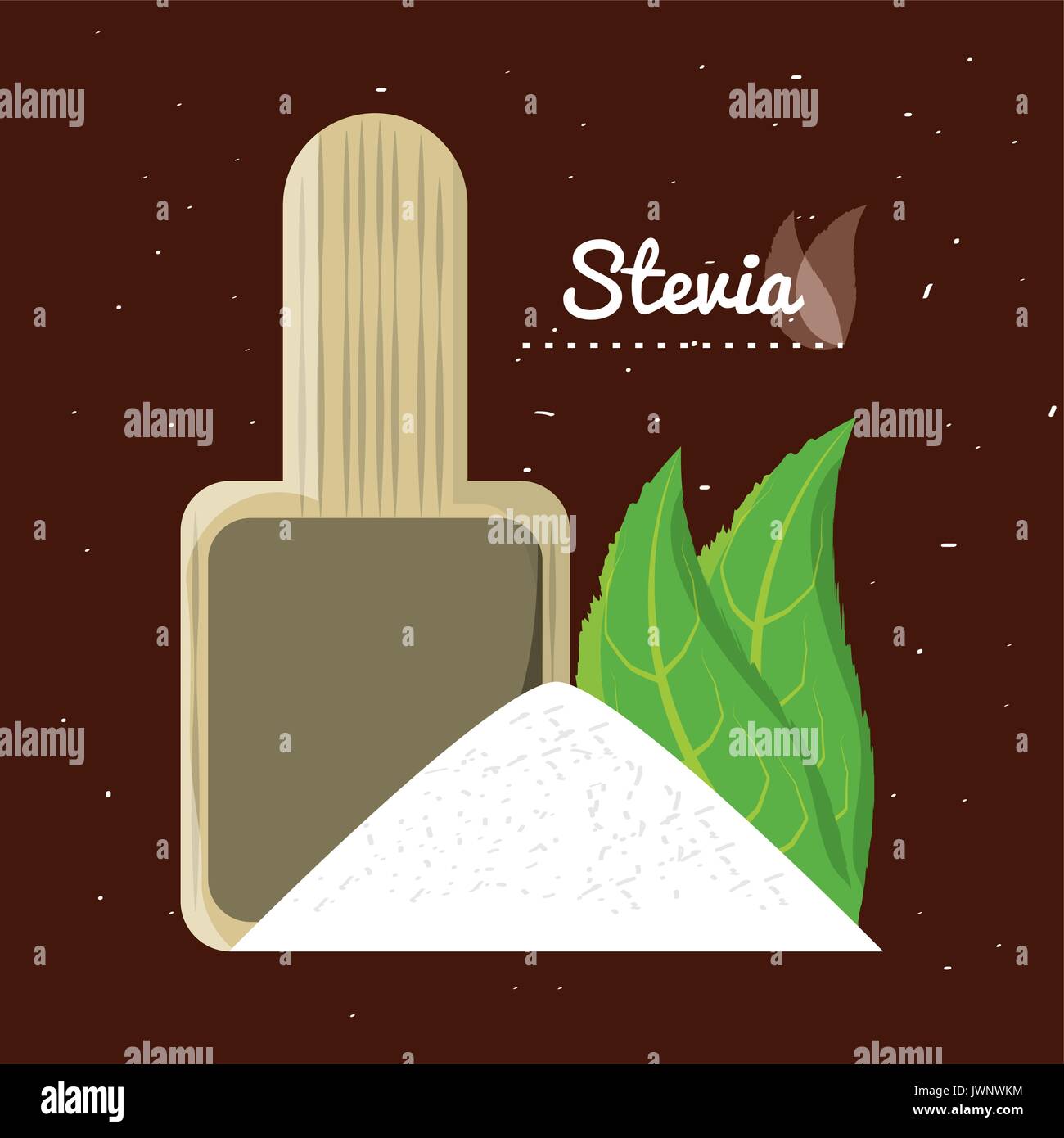 stevia natural sweetener leaves and spoon Stock Vector