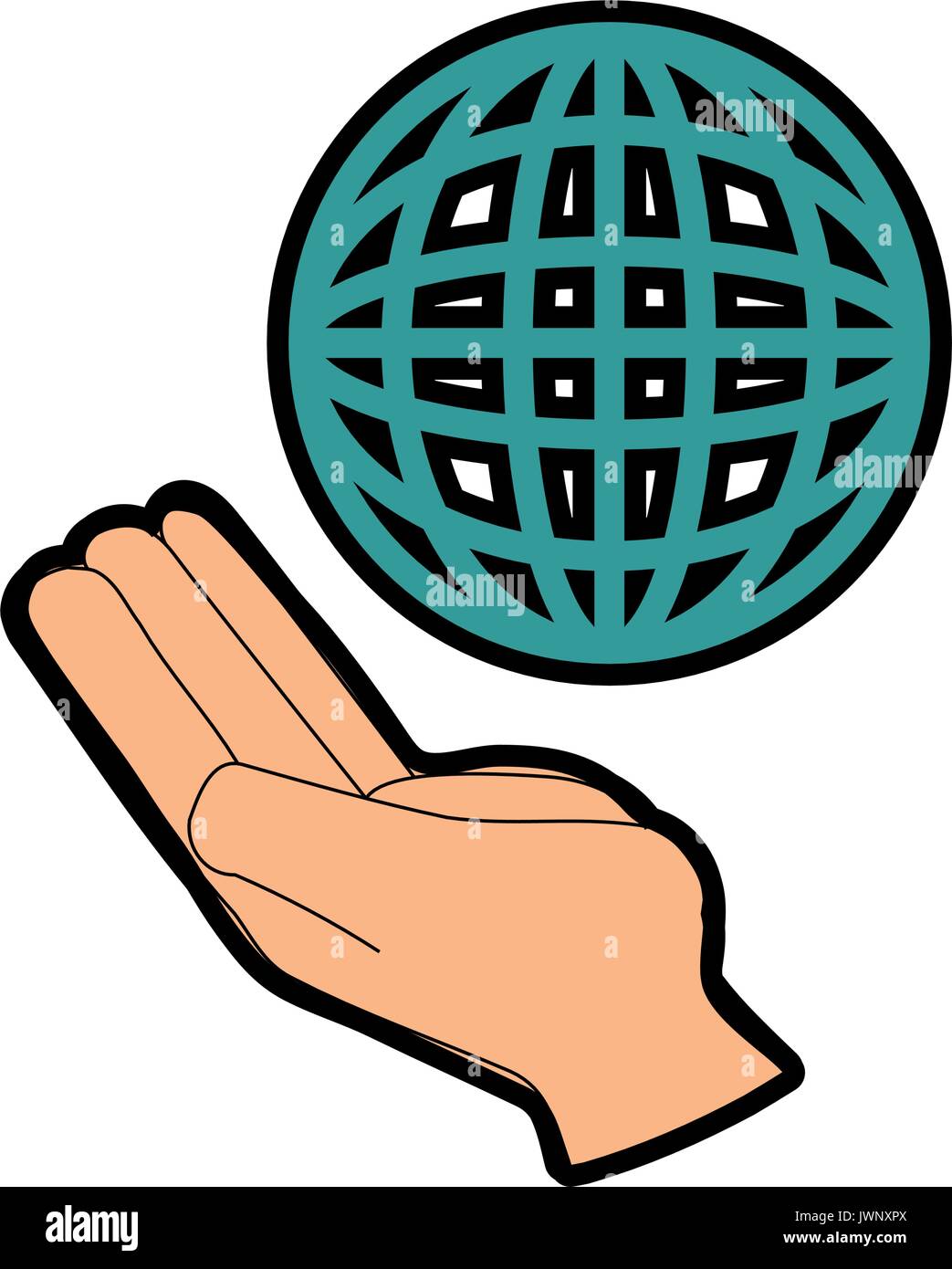 hand with global sphere icon over white background vector illustration ...