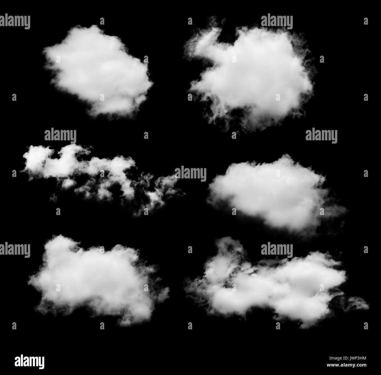 set of white cloud isolated on black background Stock Photo - Alamy