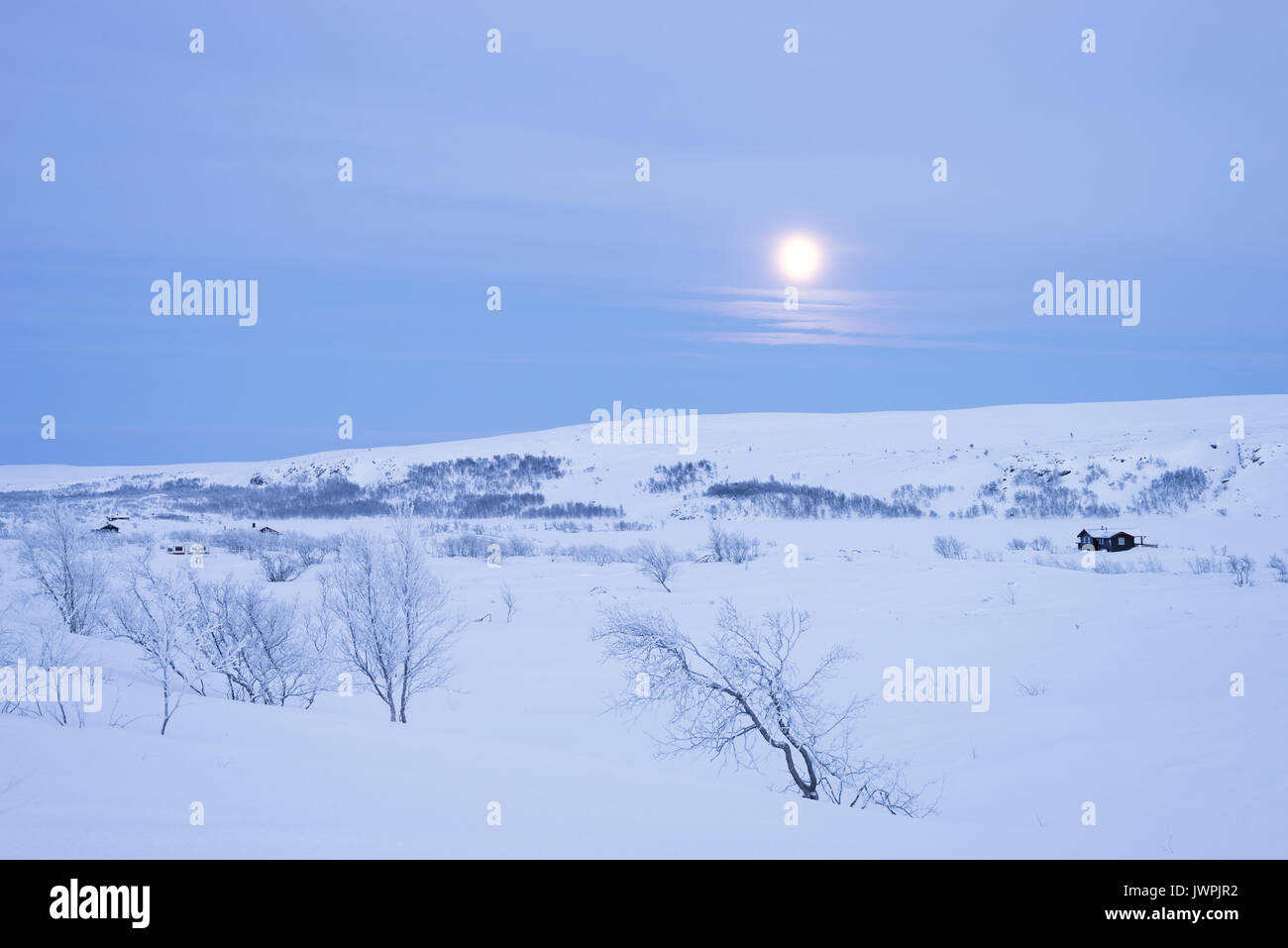 twilight snow winter mountain Jotka Finnmark Stock Photo
