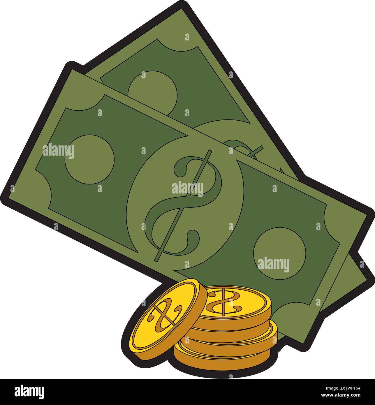 money coins and bills icon over white background vector illustration ...