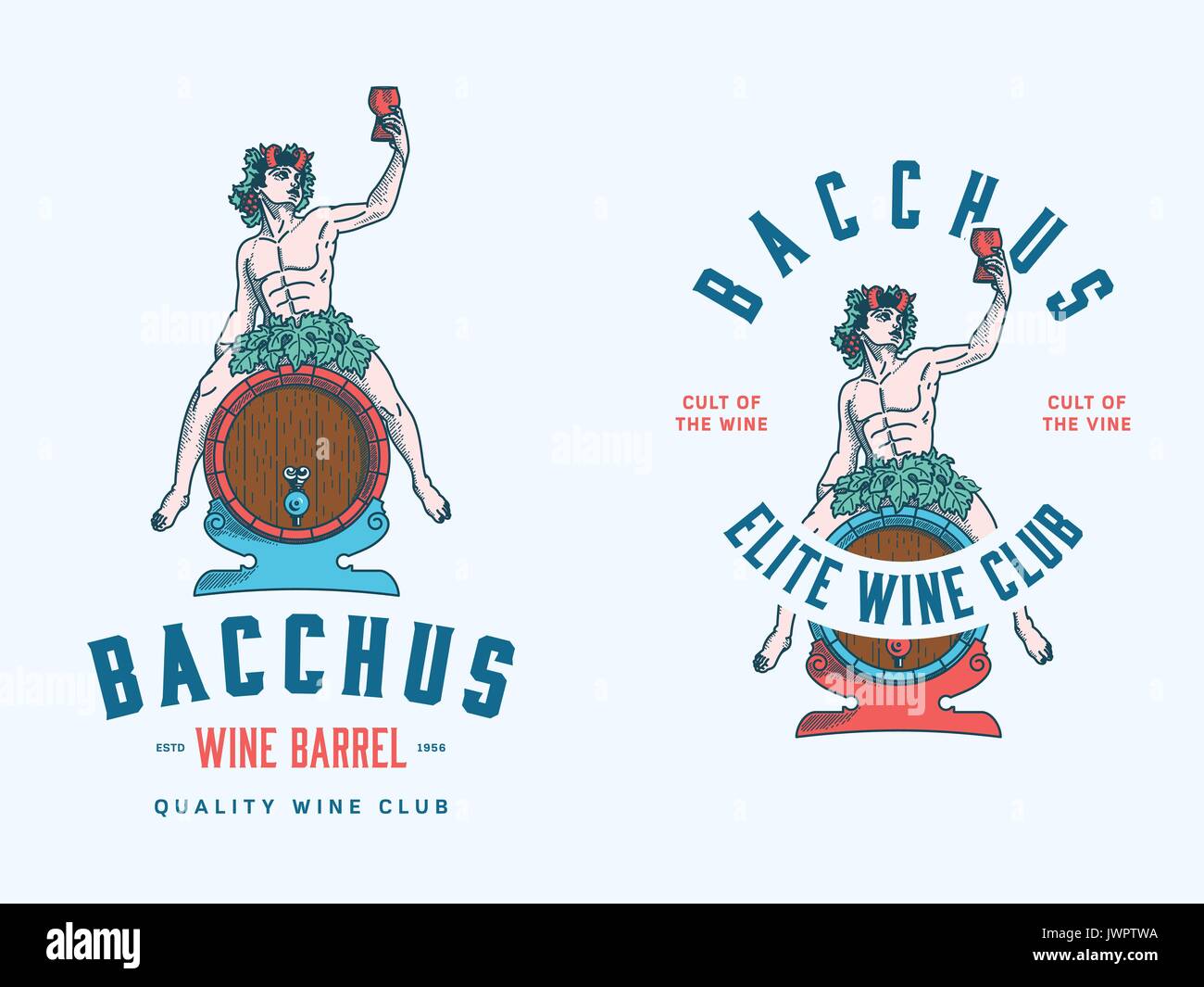 Bacchus wine club colored vector concept Stock Vector