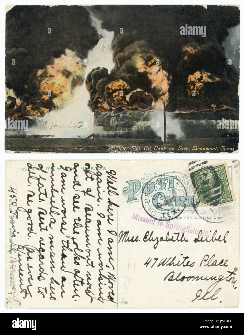 50,000 Bbl. Oil Tank on Fire, Beaumont, Texas Stock Photo Alamy