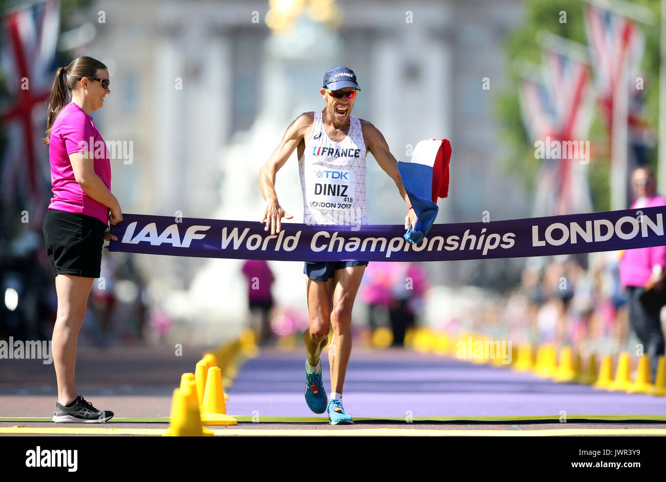 France's Yohann Diniz wins the Men's 50km Race Walk during day ten of the 2017 IAAF World Championships. Picture date: Sunday August 13, 2017. See PA story ATHLETICS World. Photo credit should read: John Walton/PA Wire. Stock Photo