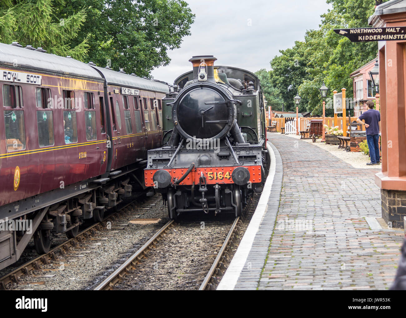 Engine No 5164 coming into Arley Station, Shropshire. The image was taken 17 August 2013 and the train is part of the Severn Valley Railway Trust Stock Photo