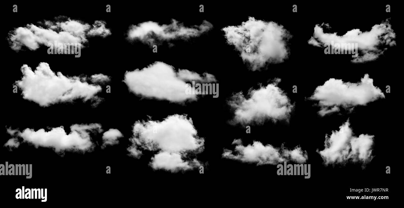 set of white cloud isolated on black background Stock Photo - Alamy