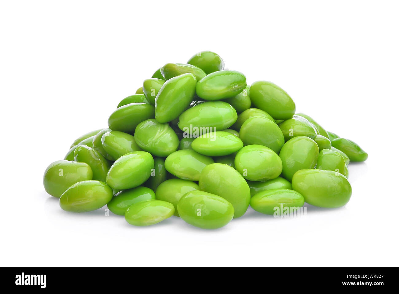 pile of edamame green beans seeds or soybeans isolated on white