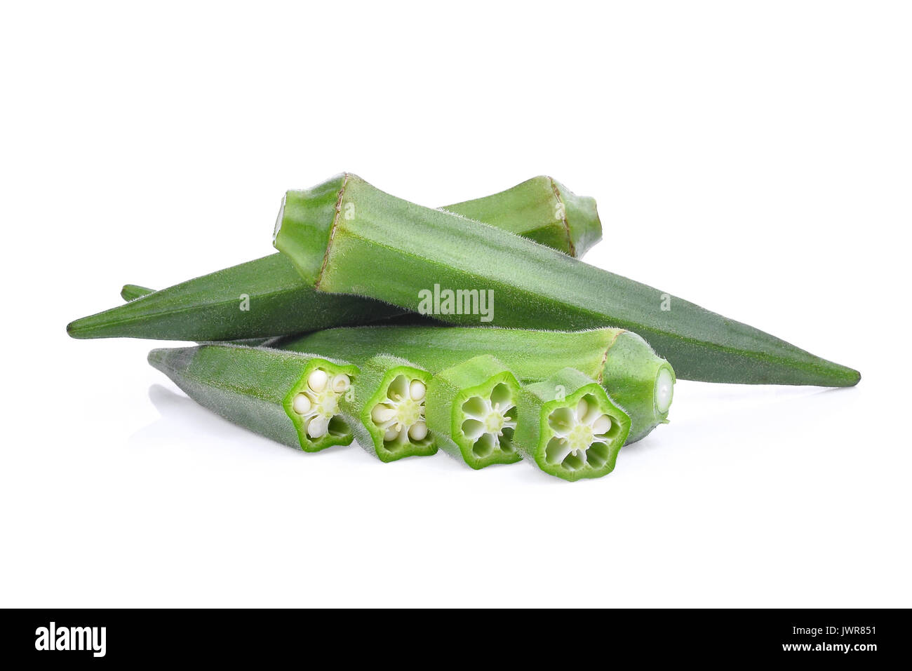Okrow fresh green okra isolated on white background Stock Photo - Alamy