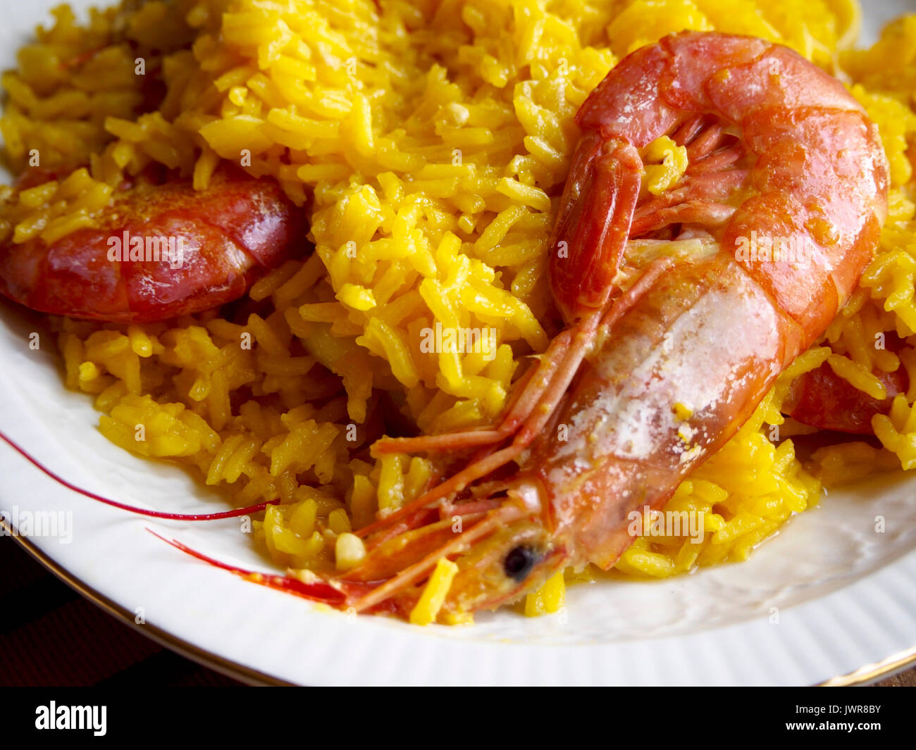 Paella Yellow rice with shrimps Stock Photo Alamy