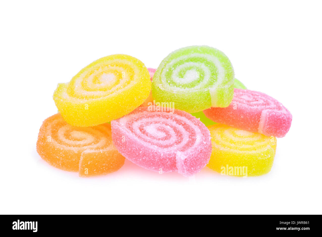 jelly sweet, flavor fruit or candy dessert colorful with sugar isolated on white background, food is not good for health Stock Photo